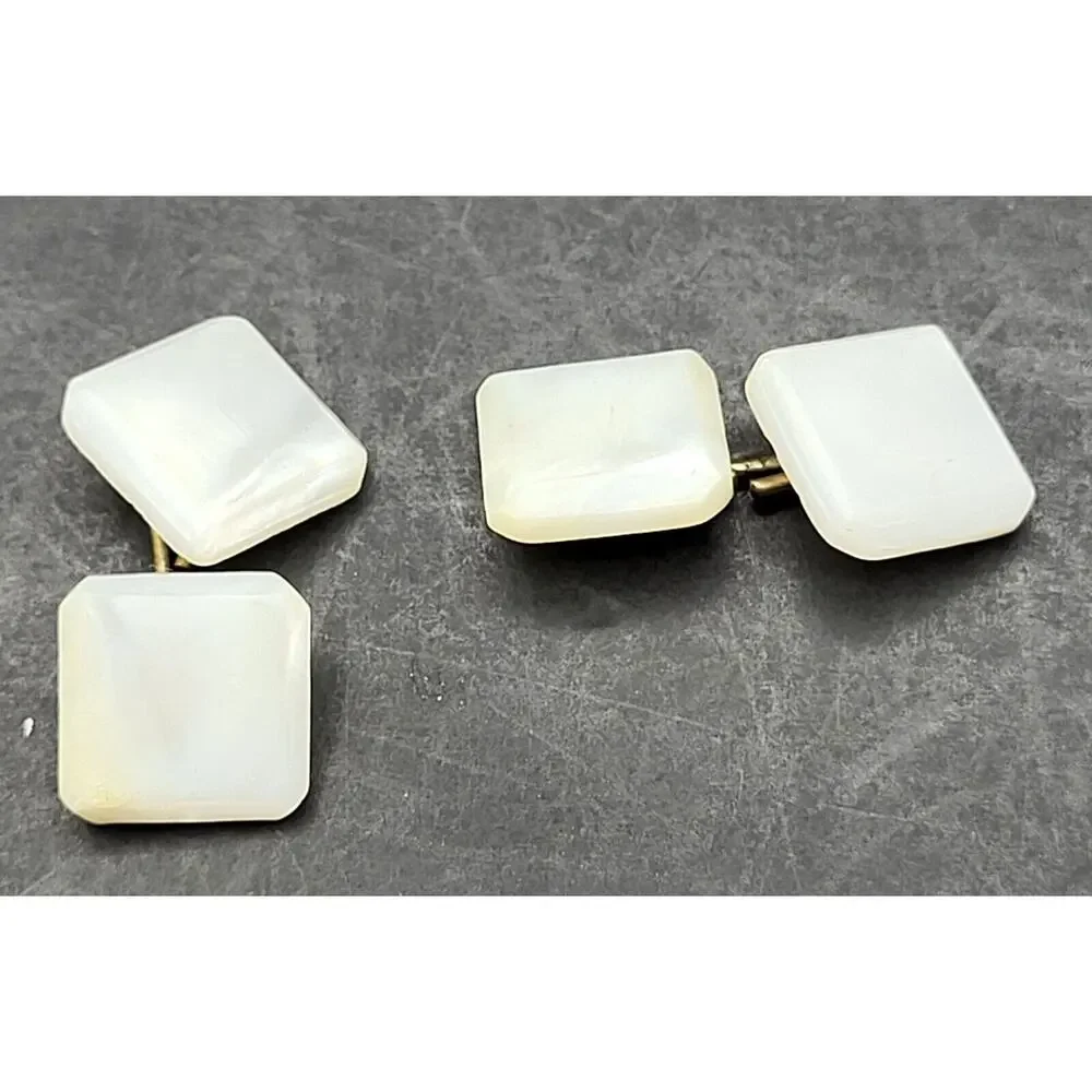 Vintage Art Deco Square Mother of Pearl Cufflinks Stunning White Studs YK